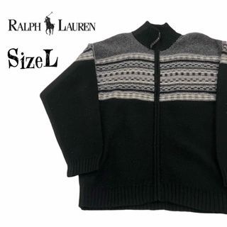 ラルフローレン(Ralph Lauren)の希少★チャップスラルフローレン 総柄 オーバーサイズ ジップアップニット (ニット/セーター)