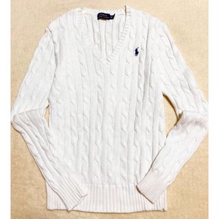 ポロラルフローレン(POLO RALPH LAUREN)のPOLO  ポロラルフローレン　ケーブルニット　Vネック　セーター　ホワイト(ニット/セーター)