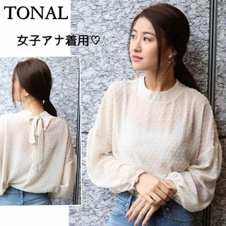 トーナル(TONAL)の女子アナ着用♪　バックリボン　シアードットブラウス　M　アイボリー(シャツ/ブラウス(長袖/七分))