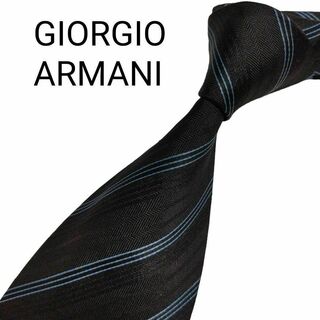 ジョルジオアルマーニ(Giorgio Armani)の【イタリア製】アルマーニ ネクタイ ブラック ブルー系 ストライプ 高級(ネクタイ)