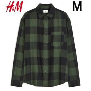 エイチアンドエム(H&M)の新品 H&M フランネル チェックシャツ カーキグリーン M(シャツ)