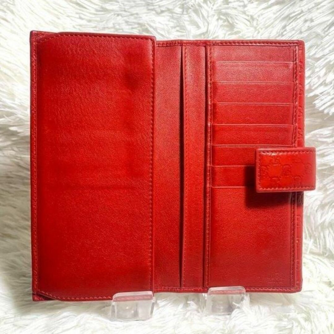Gucci - 【美品】 GUCCIシマ マイクロGG 本革 Wホック長財布 レッド