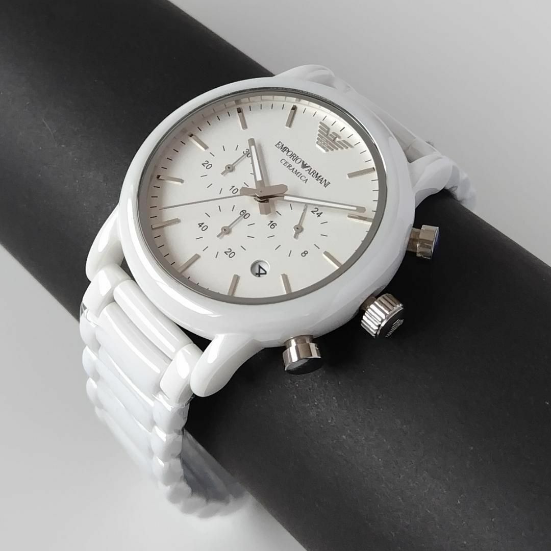 Emporio Armani(エンポリオアルマーニ)の美しい白【新品】セラミカEMPORIO ARMANIメンズ腕時計43㎜ クォーツ メンズの時計(腕時計(アナログ))の商品写真