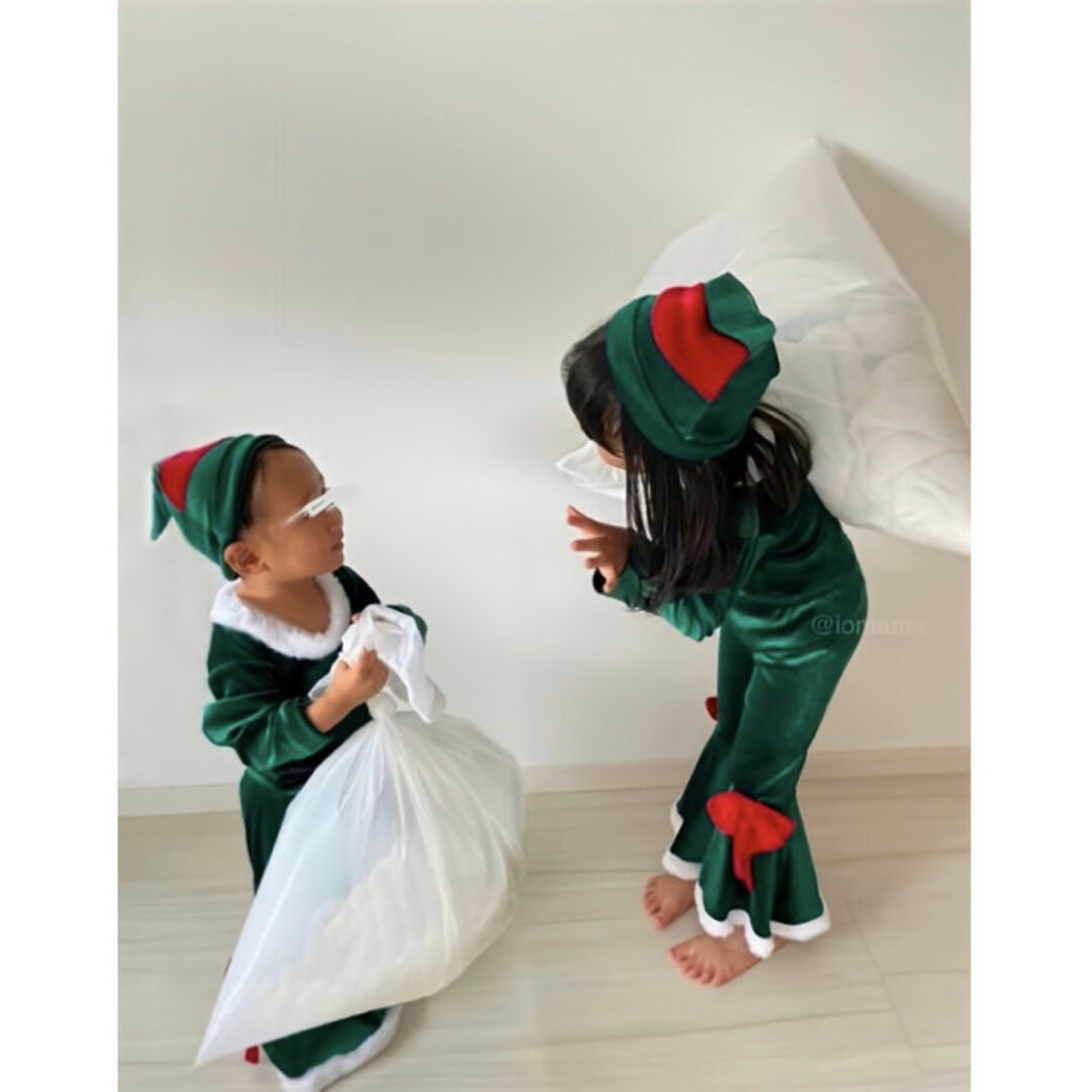 子ども クリスマスフレア セットアップ 緑 120 エルフ 美品 コスプレ キッズ/ベビー/マタニティのキッズ服女の子用(90cm~)(ワンピース)の商品写真