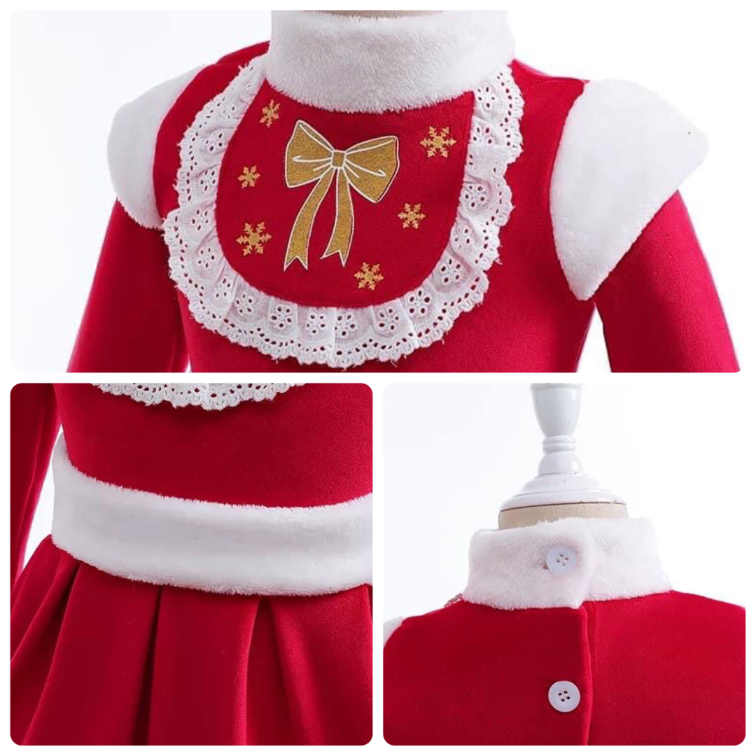 110　サンタ　ワンピース　レッド　帽子付　女の子　クリスマス　パーティ キッズ/ベビー/マタニティのキッズ服女の子用(90cm~)(ワンピース)の商品写真