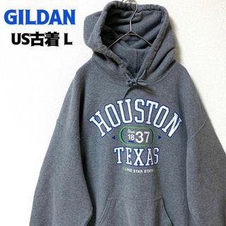 ギルタン(GILDAN)のUS古着 GILDAN スウェットパーカー ヒューストン プリント L グレー(パーカー)