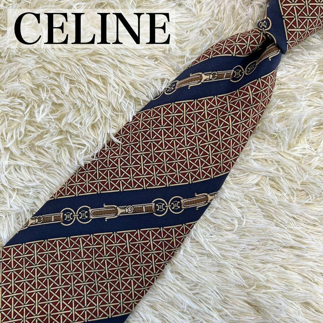 celine(セリーヌ)の【美品】CELINE（セリーヌ）シルク100% バイカラー ストライプ柄 黒 黄 メンズのファッション小物(ネクタイ)の商品写真