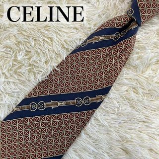 セリーヌ(celine)の【美品】CELINE（セリーヌ）シルク100% バイカラー ストライプ柄 黒 黄(ネクタイ)