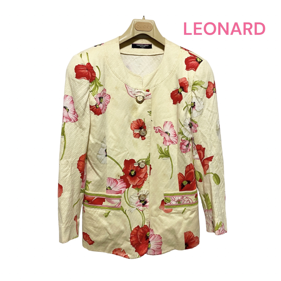 LEONARD レディース カーディガン (LL) ベージュ 花柄