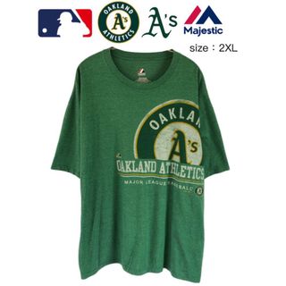 マジェスティック(Majestic)のMLB　オークランド・アスレチックス　Tシャツ　2XL　グリーン　USA古着(Tシャツ/カットソー(半袖/袖なし))