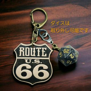 ハンドメイドROUTE66 ヌメ革 ダイス キーホルダー アンティーク　ベージュ(キーホルダー)