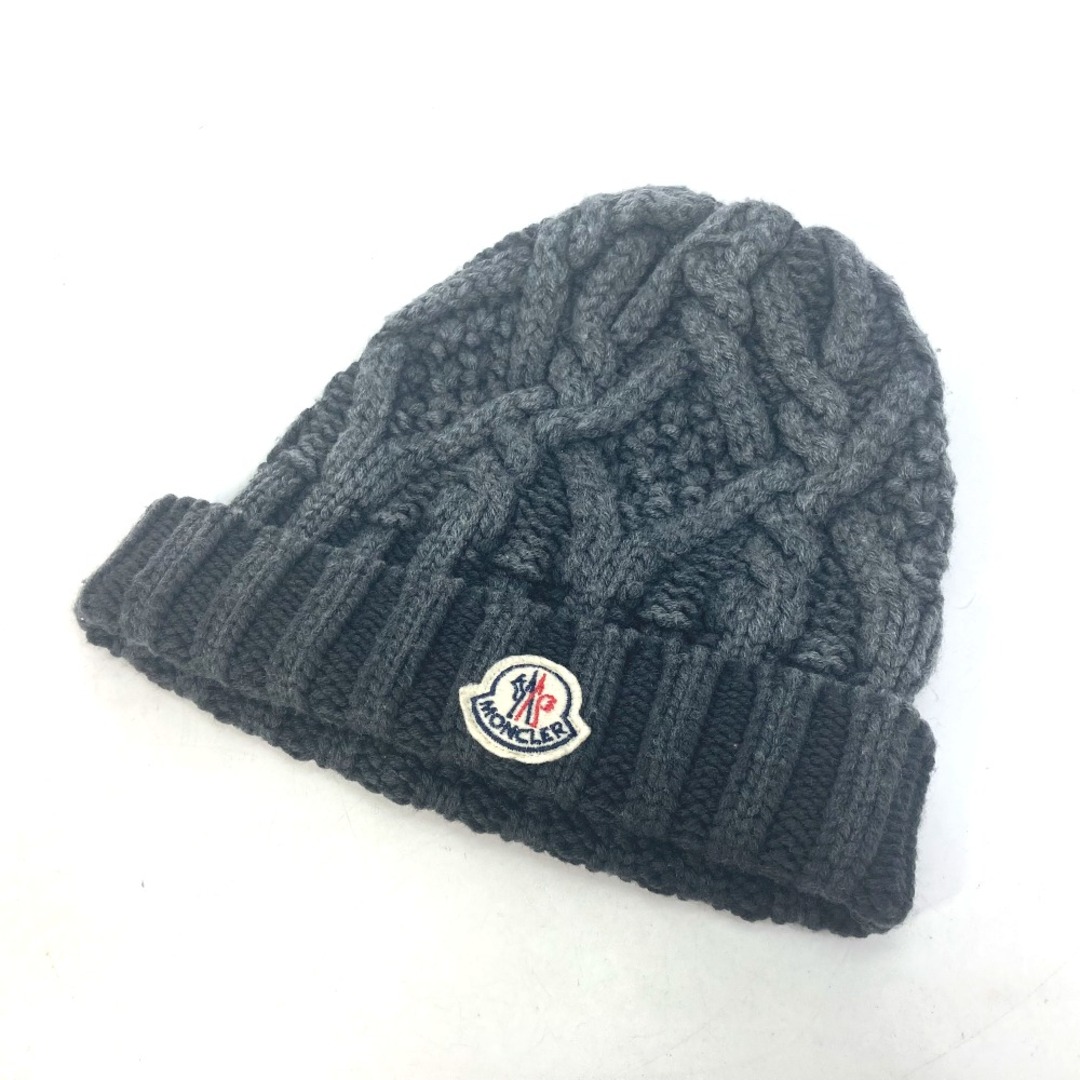 モンクレール MONCLER ロゴ ビーニー 帽子 ニット帽 ニットキャップ ニット帽 ウール グレー