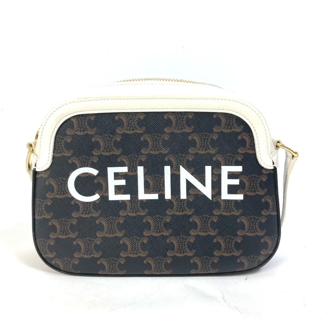 約1125cmストラップセリーヌ CELINE トリオンフ ロゴ 斜め掛け ポシェット カバン ショルダーバッグ キャンバス/レザー ブラウン 美品