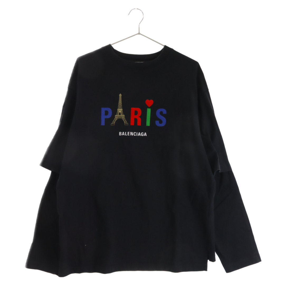 BALENCIAGA バレンシアガ 19AW パリズロゴプリント長袖Tシャツ ブラック 594581549センチ肩幅