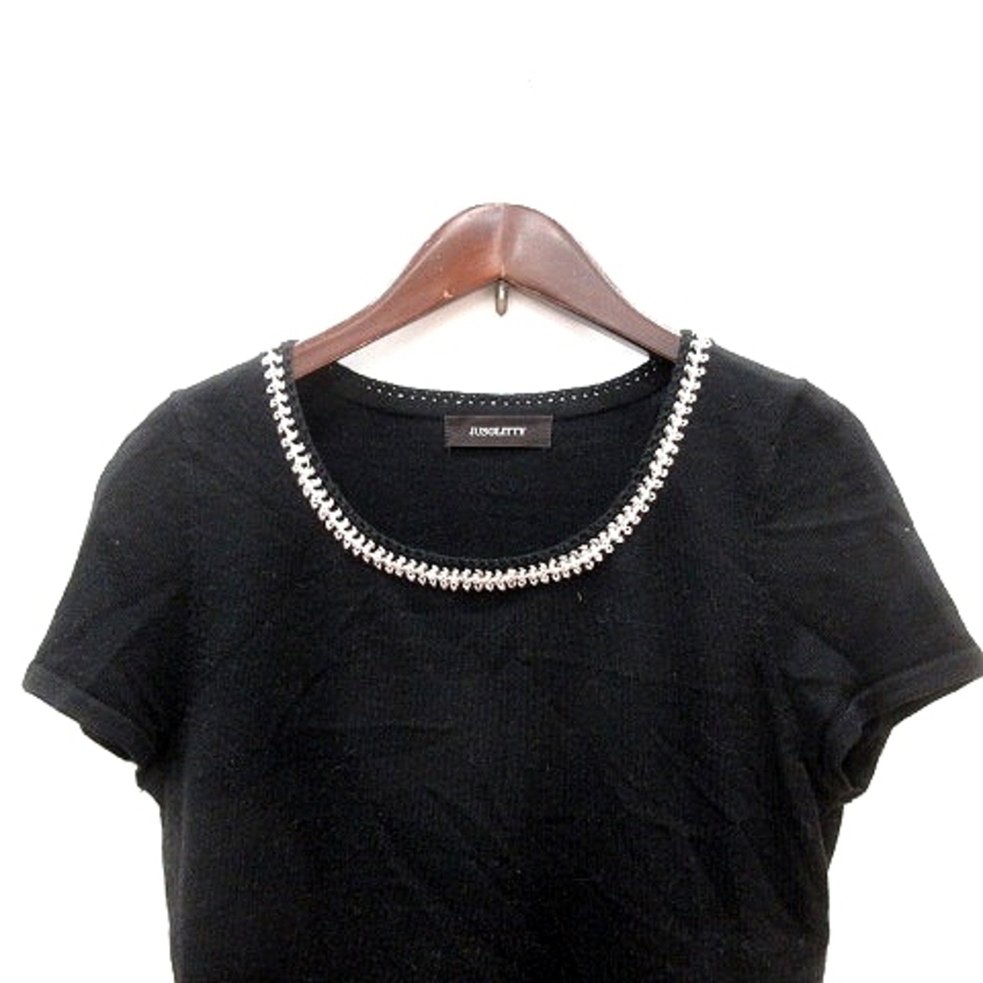 JUSGLITTY(ジャスグリッティー)のジャスグリッティー JUSGLITTY ニット カットソー 刺繍 半袖 2 黒 レディースのトップス(ニット/セーター)の商品写真