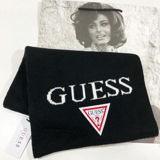 ゲス(GUESS)のGUESS ゲス　マフラー　ニット　ストール　ブラック　レッド　一部ほつれ有(マフラー/ショール)