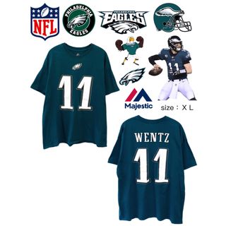 マジェスティック(Majestic)のNFL　イーグルス　WENTZ　11　Tシャツ　XL　深緑　USA古着(Tシャツ/カットソー(半袖/袖なし))