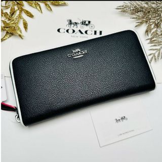 コーチ(COACH)の新品　COACH　長財布　ラウンドファスナー　ブラック　小銭入れ有　ワンポイント(財布)