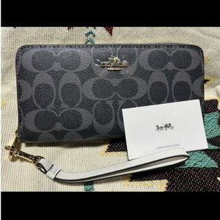 コーチ(COACH)の新品　COACH　長財布　ラウンドファスナー　小銭入れ有　シグネチャー　グレー(財布)