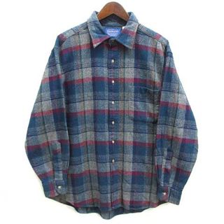 ペンドルトン(PENDLETON)のペンドルトン ウール チェック ネルシャツ 長袖 ネイビー グレー XL USA(シャツ)