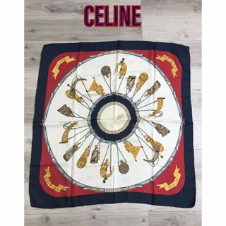 セリーヌ(celine)の【中古品】CELINE セリーヌ スカーフ ストール ショール 総柄 ネイビー(バンダナ/スカーフ)