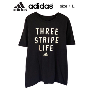アディダス(adidas)のadidas　THREE STRIPE LIFE　Tシャツ　L　黒　USA古着(Tシャツ/カットソー(半袖/袖なし))
