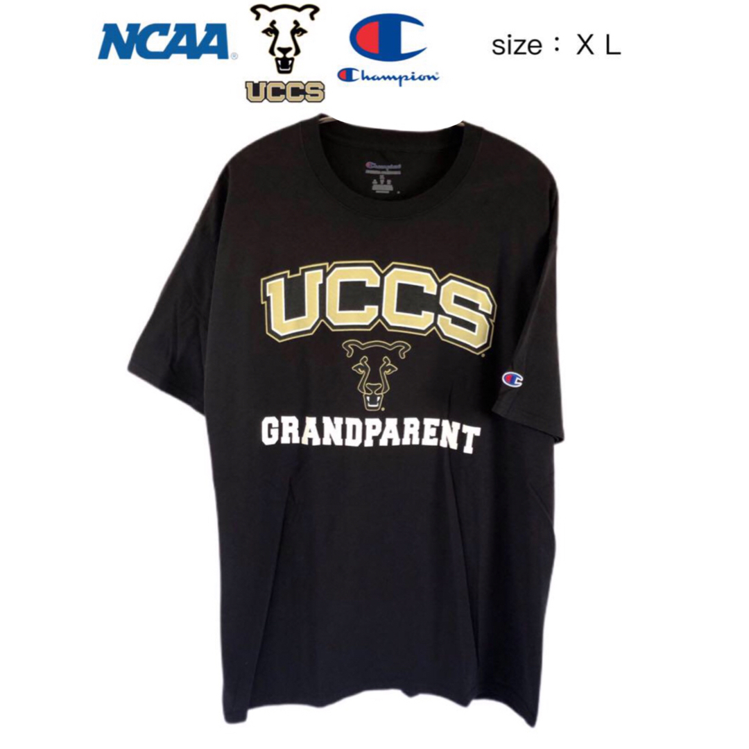 Champion(チャンピオン)のNCAA　UCCS　マウンテンライオンズ　Tシャツ　XL　黒　USA古着 メンズのトップス(Tシャツ/カットソー(半袖/袖なし))の商品写真
