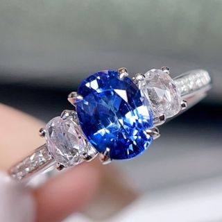 天然 ブルーサファイア ダイヤ リング1.45ct k18 ¥(リング(指輪))