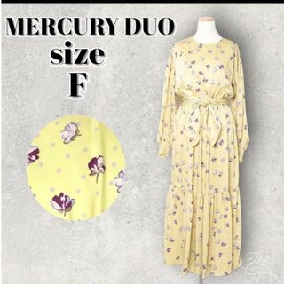 マーキュリーデュオ(MERCURYDUO)の【美品】フラフラワードットヴィンテージワンピース　ロング　花柄　黄色　f  m(ロングワンピース/マキシワンピース)