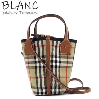 バーバリー(BURBERRY)のバーバリー ミニロンドン 2way バッグ ミニトート キャンバス レザー チェック ブラウン 8070461 BURBERRY 横浜BLANC(トートバッグ)