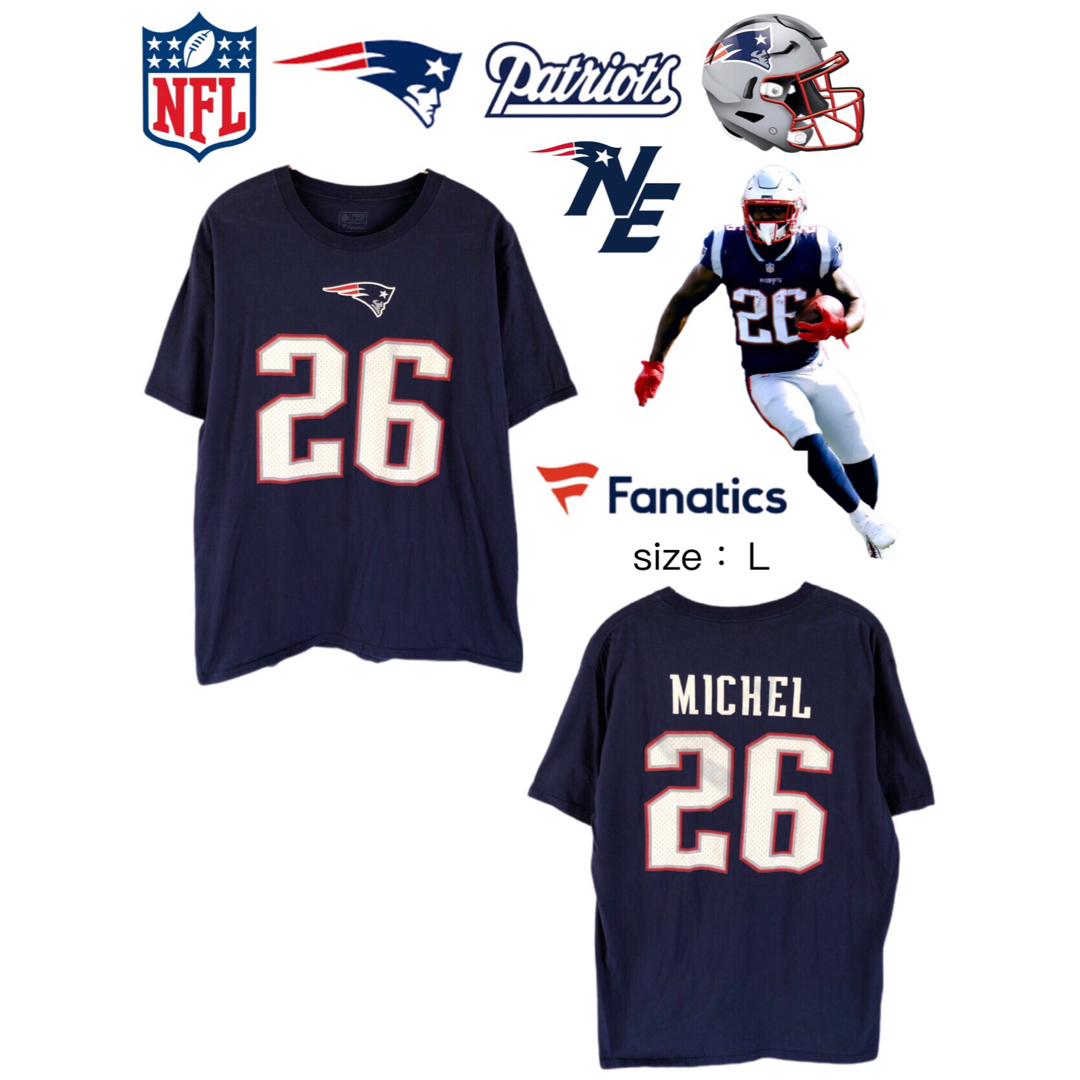 fanatic(ファナティック)のNFL　ペイトリオッツ　Michel　26　Tシャツ　L　ネイビー　USA古着 メンズのトップス(Tシャツ/カットソー(半袖/袖なし))の商品写真