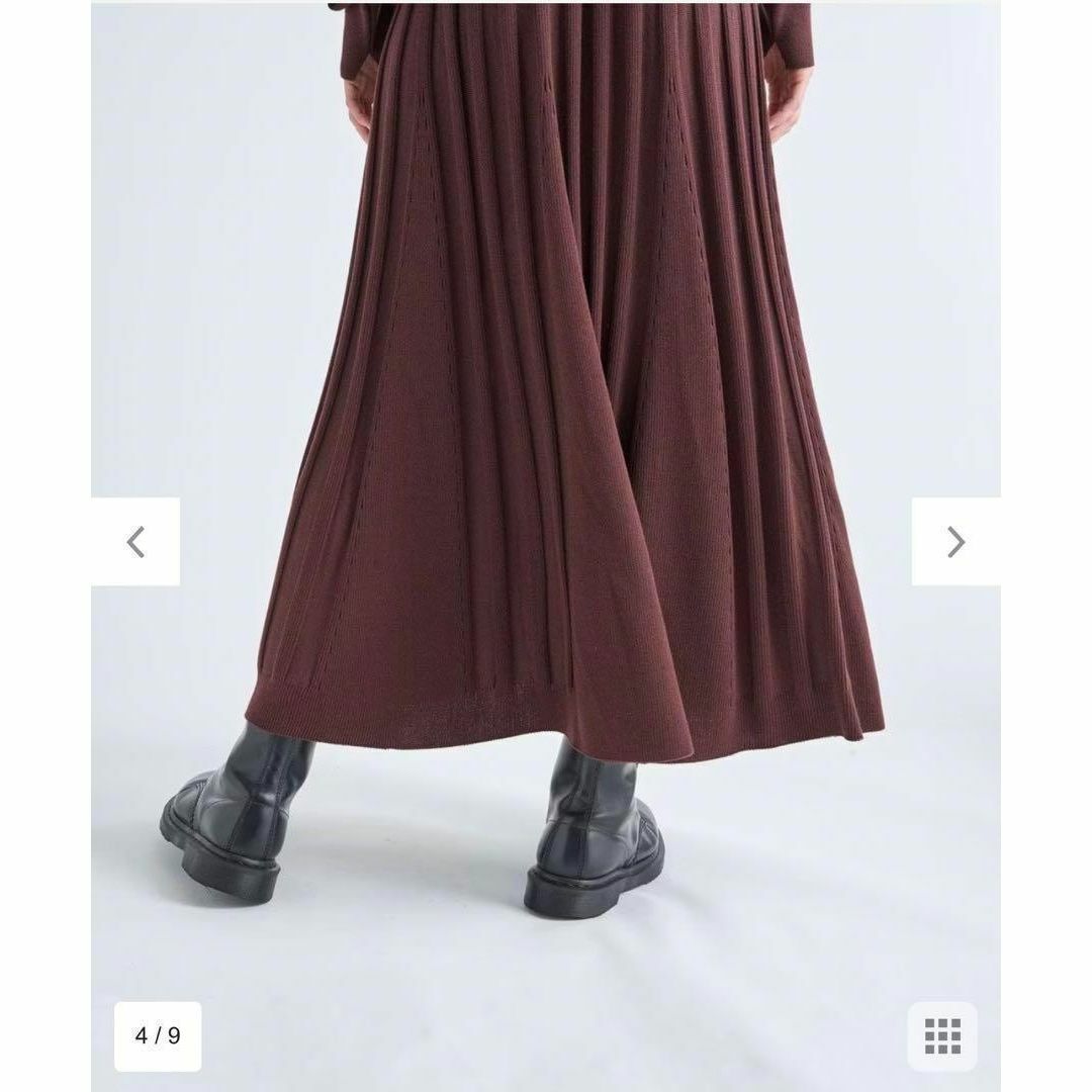 ATON(エイトン)のATON エイトン　SLOW WOOL リブフレアスカート　ブラウン　サイズ2 レディースのスカート(ロングスカート)の商品写真
