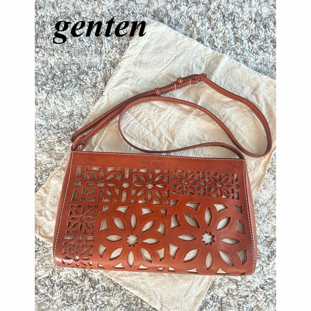 透かしフラワー【美品】genten マルチカットワーク 2way ショルダーバッグ