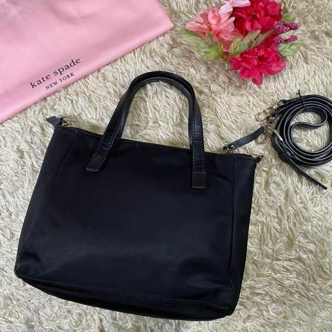 【美品】kate spade　ハンドバッグ　リボン　ナイロン　黒