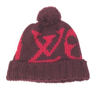 ルイヴィトン(LOUIS VUITTON)のルイヴィトン LOUIS VUITTON ボネ・グランフロア M72398 モノグラムフラワー ポンポン付き ビーニー 帽子 ニット帽 ニットキャップ ニット帽 ウール レッド(ニット帽/ビーニー)