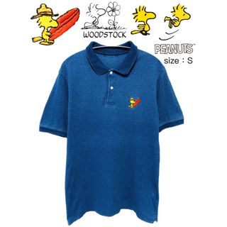 ピーナッツ(PEANUTS)のPEANUTS　ウッドストック　ポロシャツ　S　ブルー(ポロシャツ)