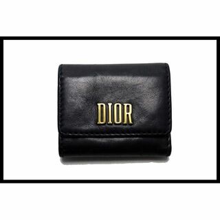 【美品】Dior 折り財布　レザー　ブラック　Dロゴ金具　人気　ベルト