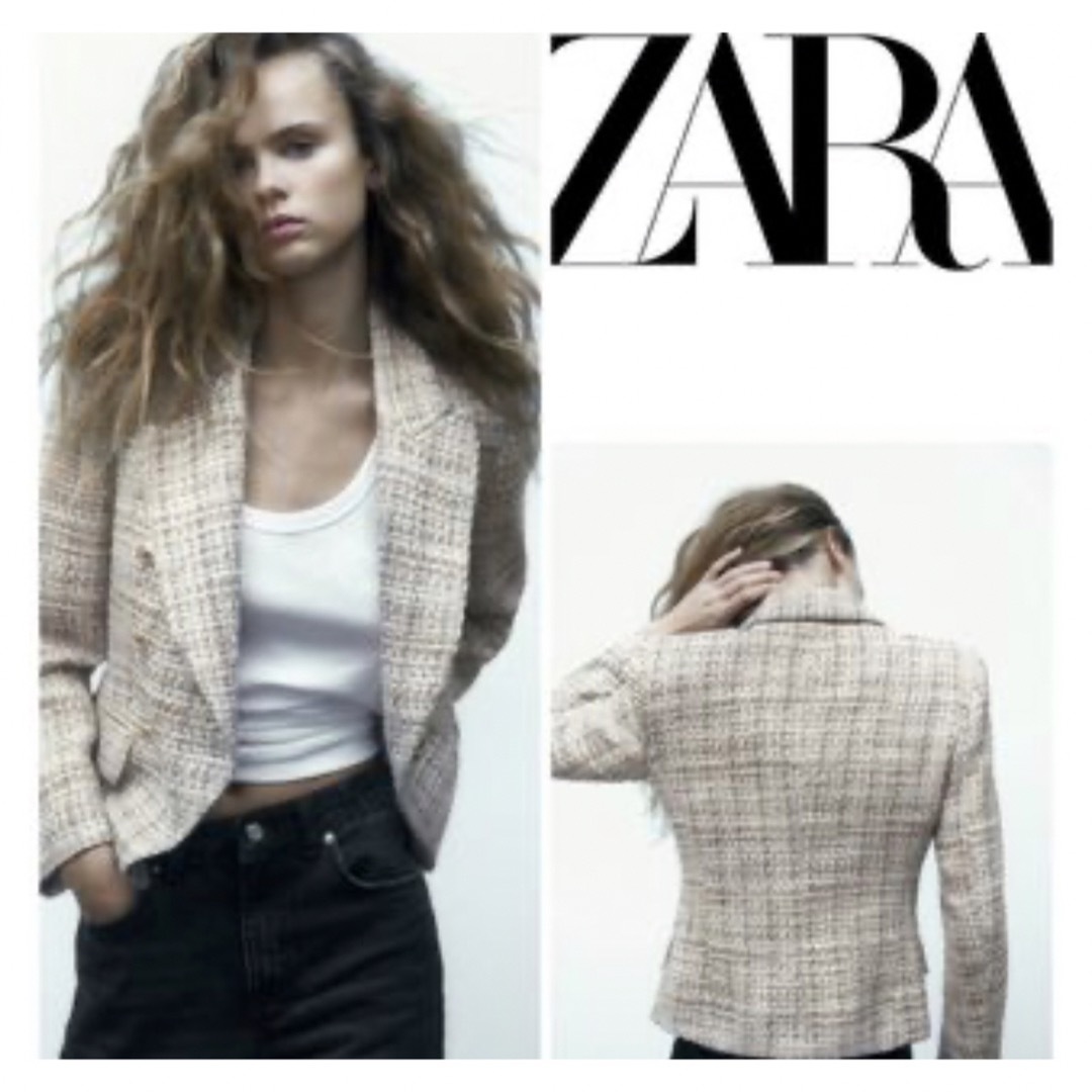 ZARA(ザラ)のzara テクスチャードダブルブレストブレザージャケット レディースのジャケット/アウター(テーラードジャケット)の商品写真