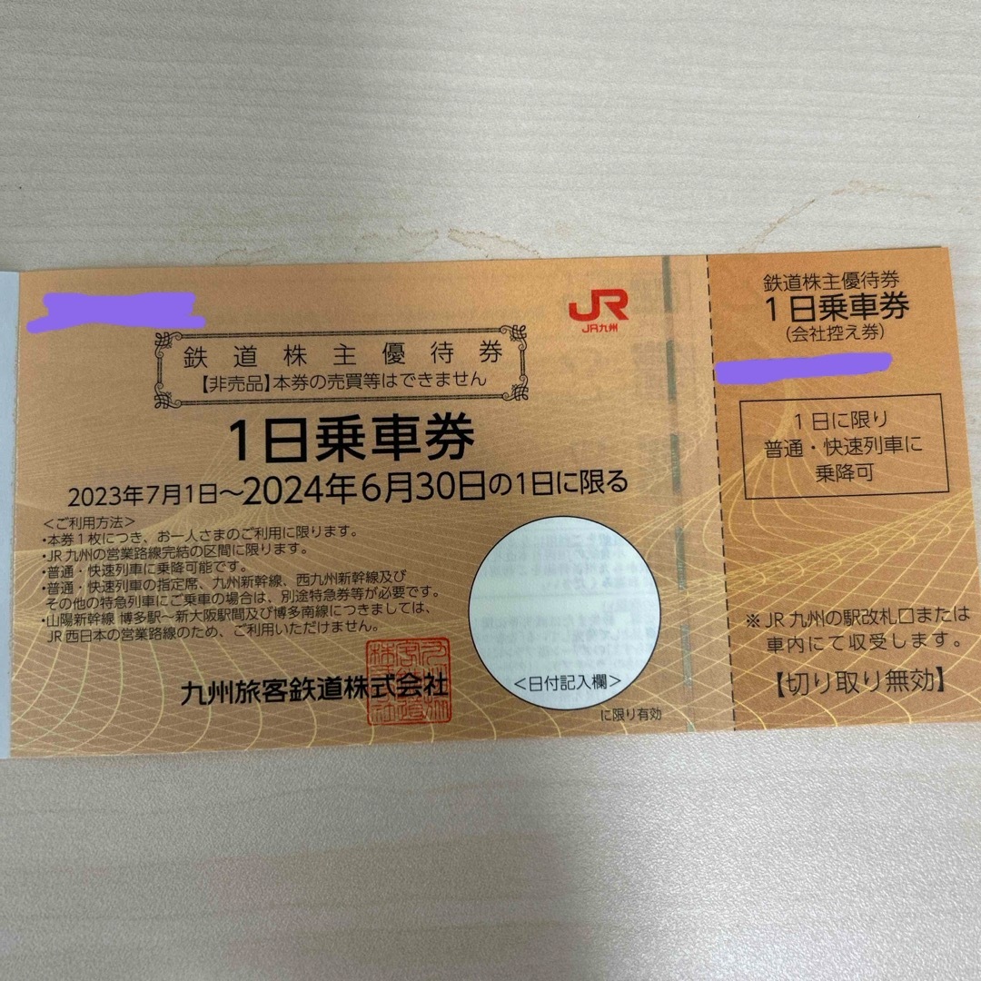 JR(ジェイアール)のJR九州　株主優待 1日乗車券(2枚) チケットの乗車券/交通券(その他)の商品写真