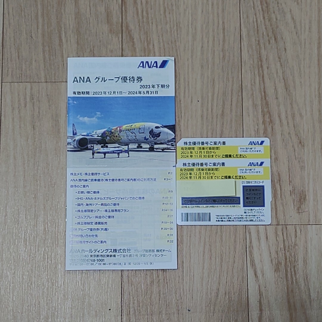 ANA(全日本空輸)(エーエヌエー(ゼンニッポンクウユ))のANA　グループ優待券(有効期限2024.11.30までの航空優待券2枚付) チケットの乗車券/交通券(航空券)の商品写真