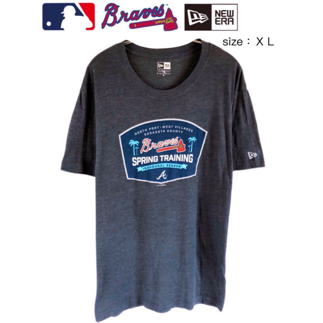 NEW ERA(ニューエラー)のMLB　アトランタ・ブレーブス　Tシャツ　XL　グレー　USA古着 メンズのトップス(Tシャツ/カットソー(半袖/袖なし))の商品写真