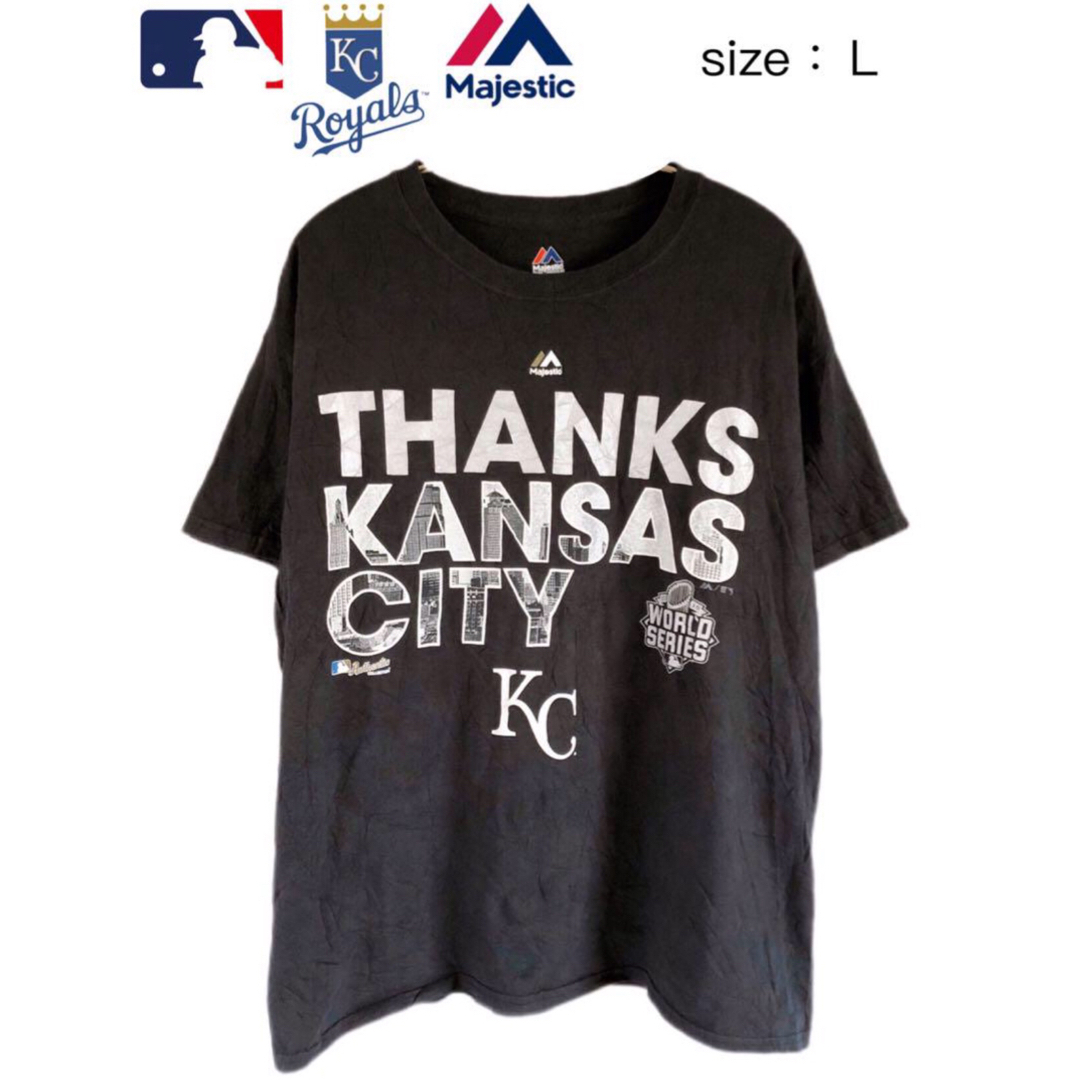 Majestic(マジェスティック)のMLB　カンザスシティ・ロイヤルズ　Tシャツ　L　黒　USA古着 メンズのトップス(Tシャツ/カットソー(半袖/袖なし))の商品写真