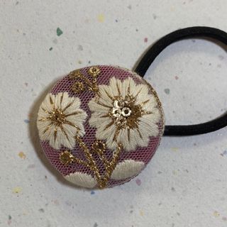 くるみボタン ヘアゴム インド刺繍リボン(12)(ヘアアクセサリー)