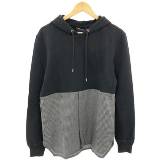 クリスヴァンアッシュ(KRIS VAN ASSCHE)のKRIS VAN ASSCHE クリスヴァンアッシュ チェックシャツドッキングプルオーバーパーカー ブラック 46(パーカー)