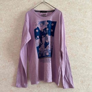 プリント柄 長袖シャツ トップス カットソー パープル 男女兼用 ユニセックス(Tシャツ/カットソー(七分/長袖))