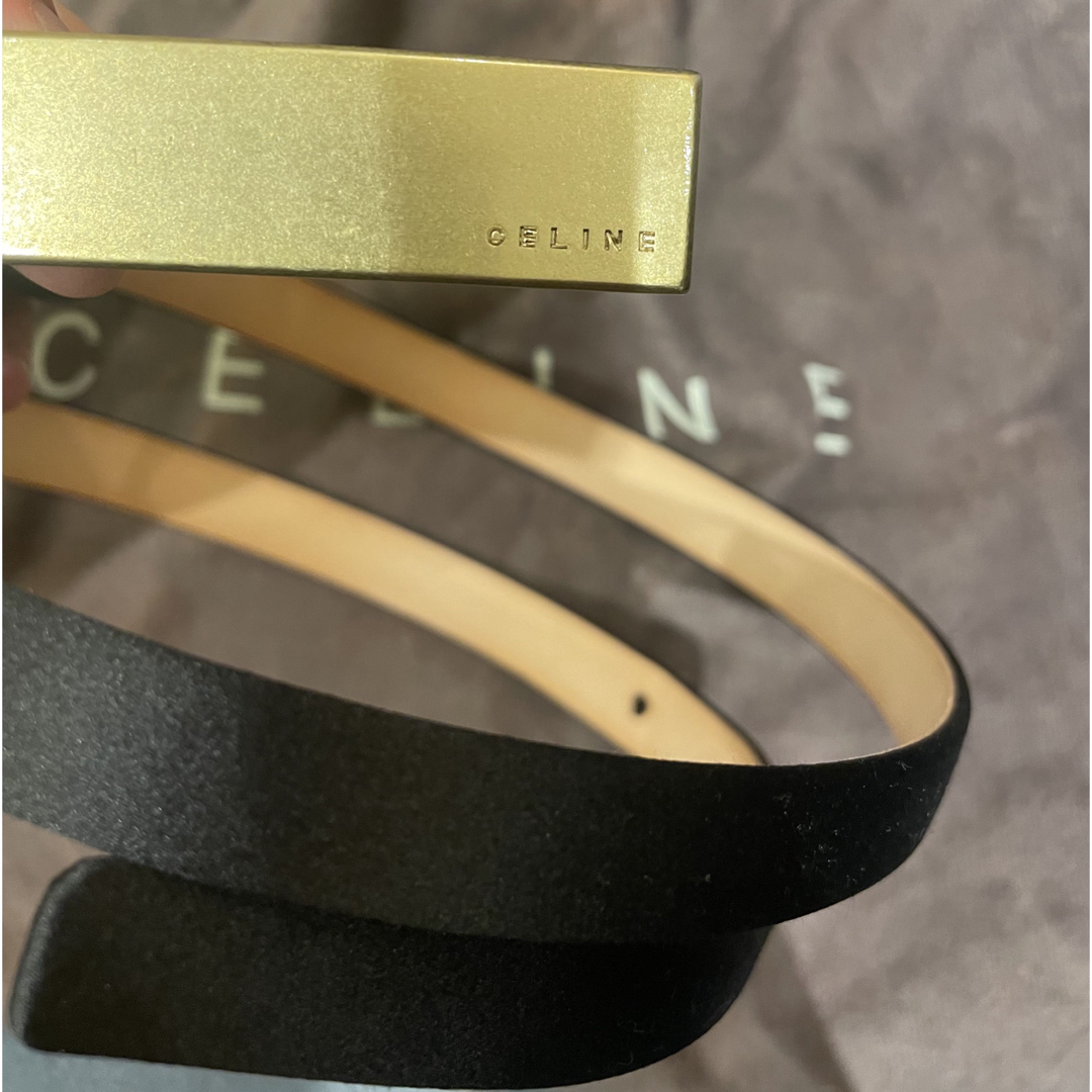 Celine ベルト　未使用　スリム　プレート　ブラック　ゴールド　レザー