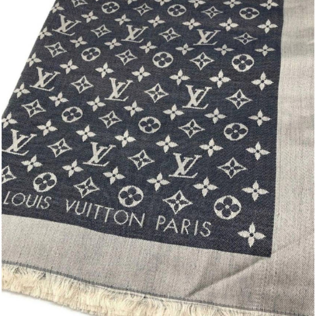 LOUIS VUITTON(ルイヴィトン)のルイヴィトン  モノグラム 総柄 大判ストール ショール ネイビー　デニム レディースのファッション小物(ストール/パシュミナ)の商品写真