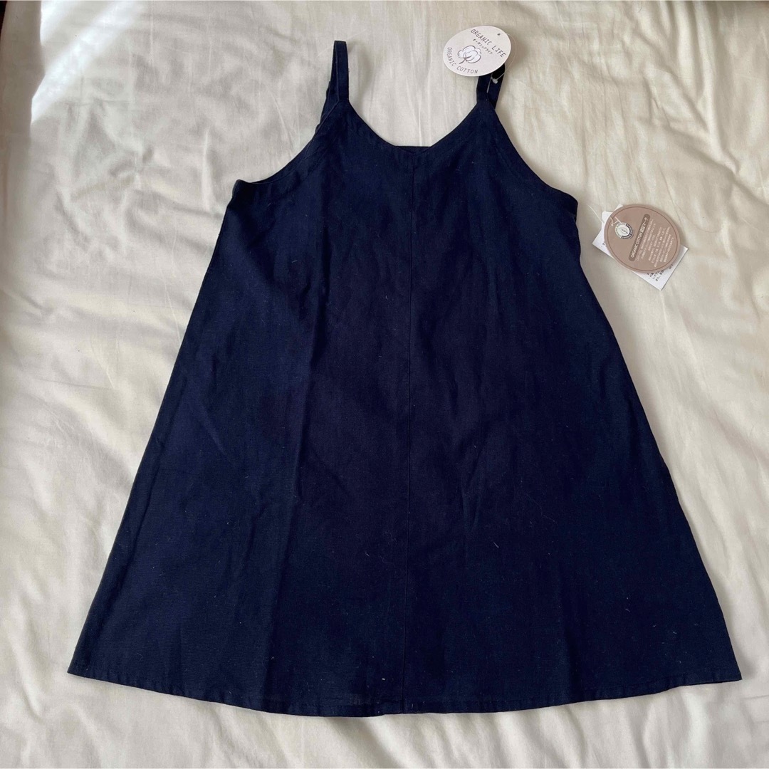 110cmオーガニックコットン紺キャミワンピース キッズ/ベビー/マタニティのキッズ服女の子用(90cm~)(ワンピース)の商品写真