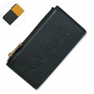 グッチ(Gucci)のグッチ ロゴ ジップ カードケース 名刺入れ 定期入れ パスケース コインケース 小銭入れ 財布 レザー ブラック イエロー 黒 黄色 ゴールド金具 725550 箱付 GUCCI（新品・未使用品）(コインケース/小銭入れ)