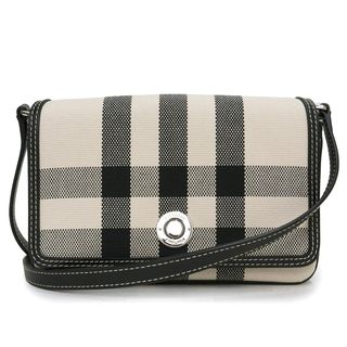 バーバリー(BURBERRY)のバーバリー ミニ チェック ノート ショルダーバッグ 斜め掛け コットン ジャカード キャンバス カーフスキン レザー ブラック ホワイト 黒 白 シルバー金具 8052424 BURBERRY（未使用　展示品）(ショルダーバッグ)